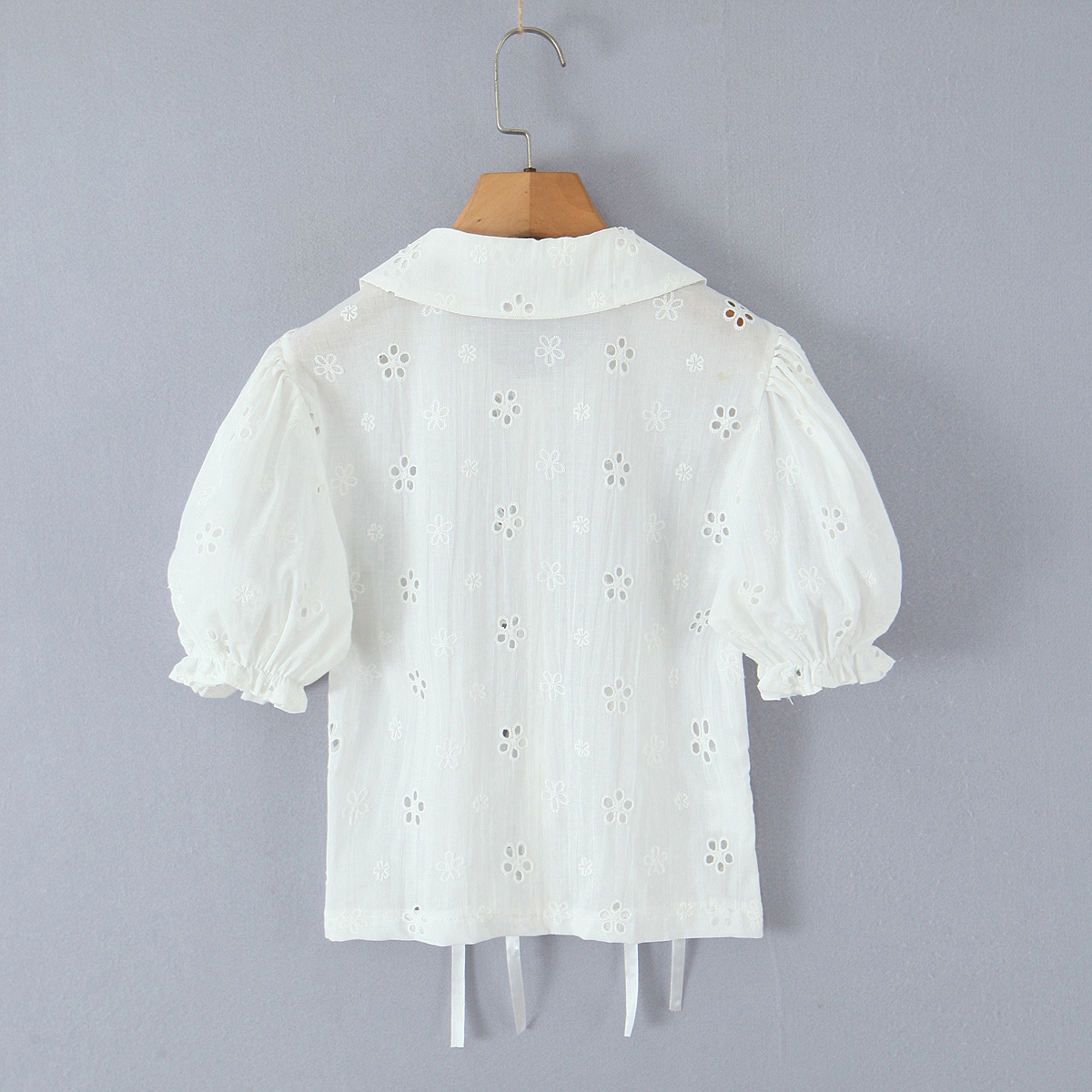 Ruffle Peter Pan Cutout Puff Top
