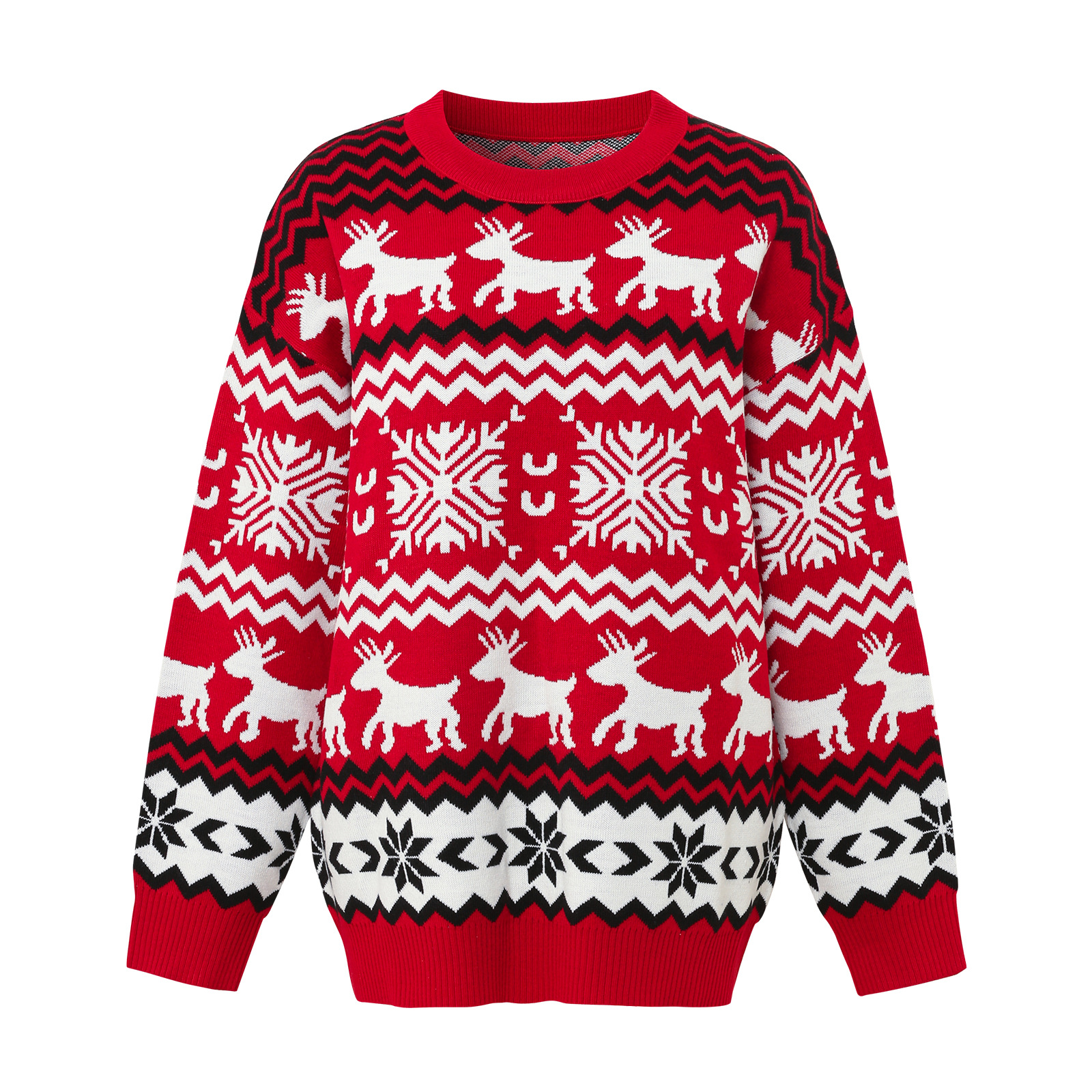 Holiday Patterned Long Sleeve Crew Sweater