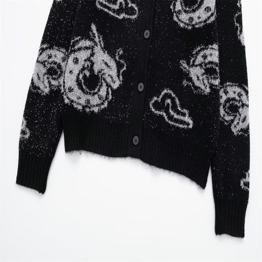 Plain Polyester Button-Up Sweater