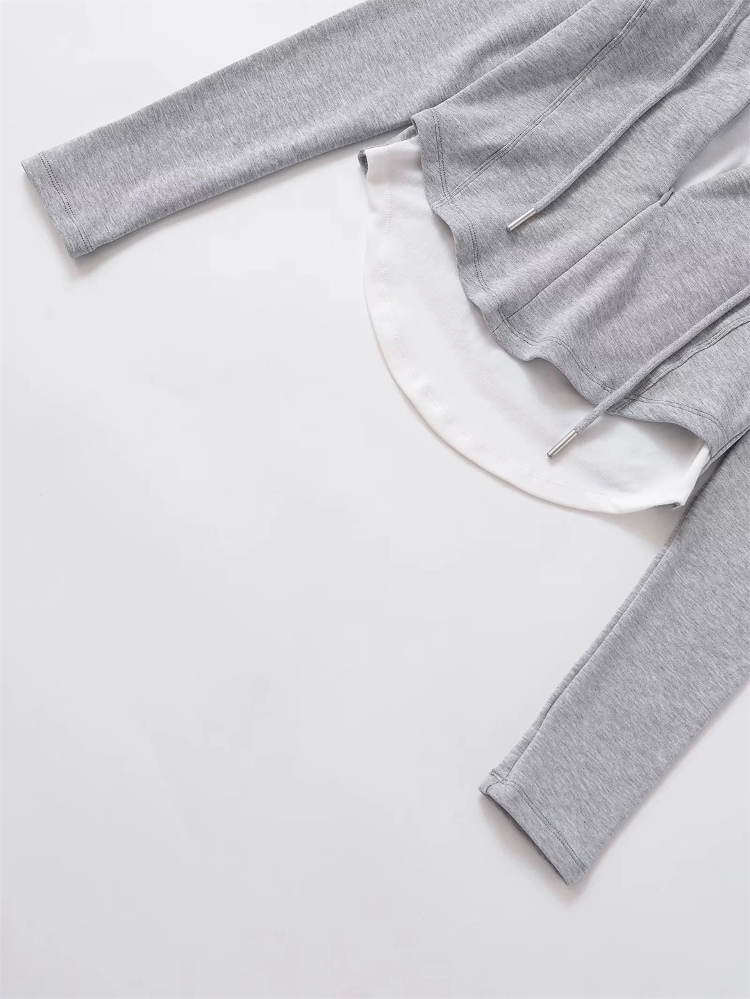 Layered Asymmetric Crop Hoodie - Cord & Concealed Zip