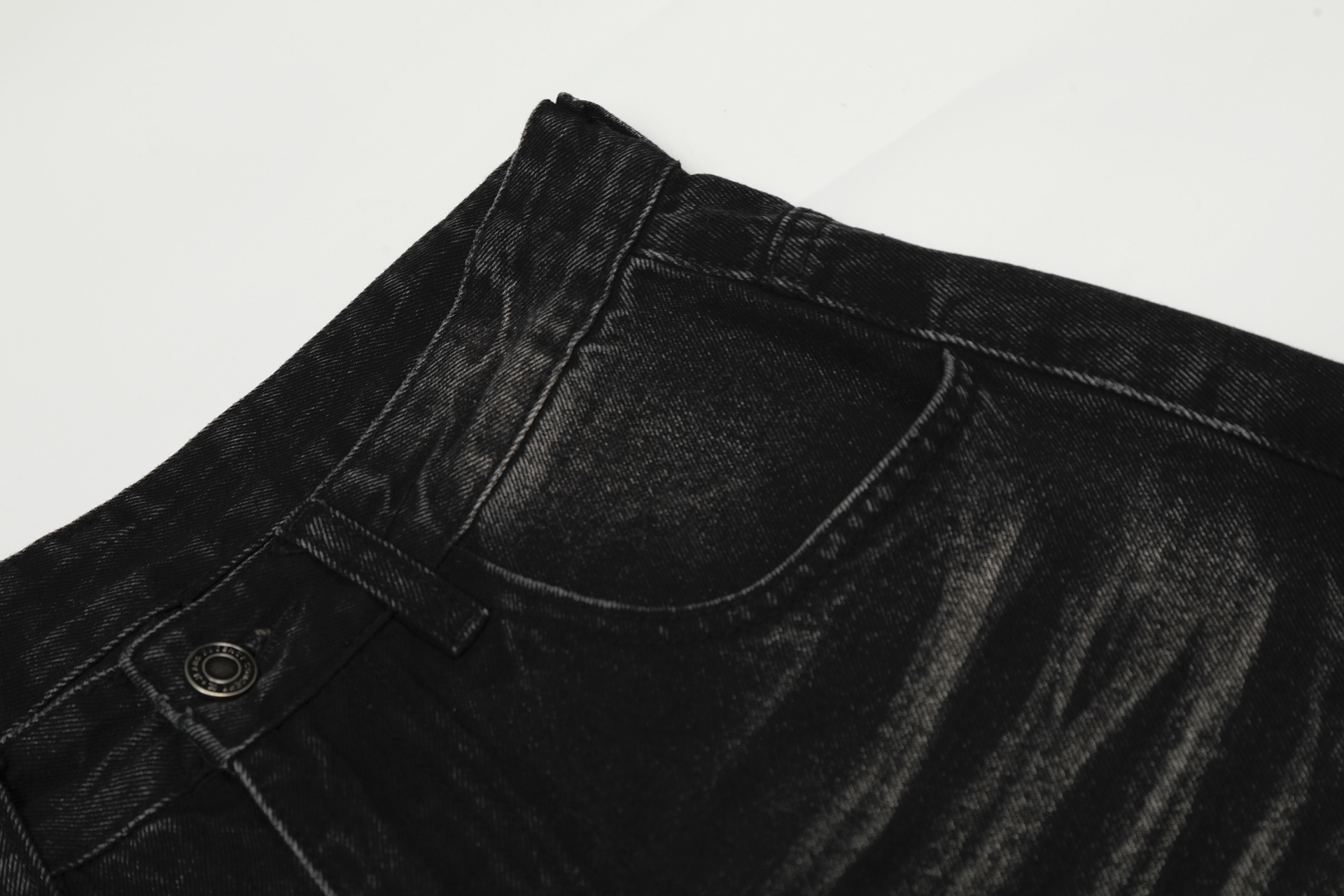 Style Washed Black Vintage Cat-Whisker Pattern Design Men's Loose Knife Cut Jeans