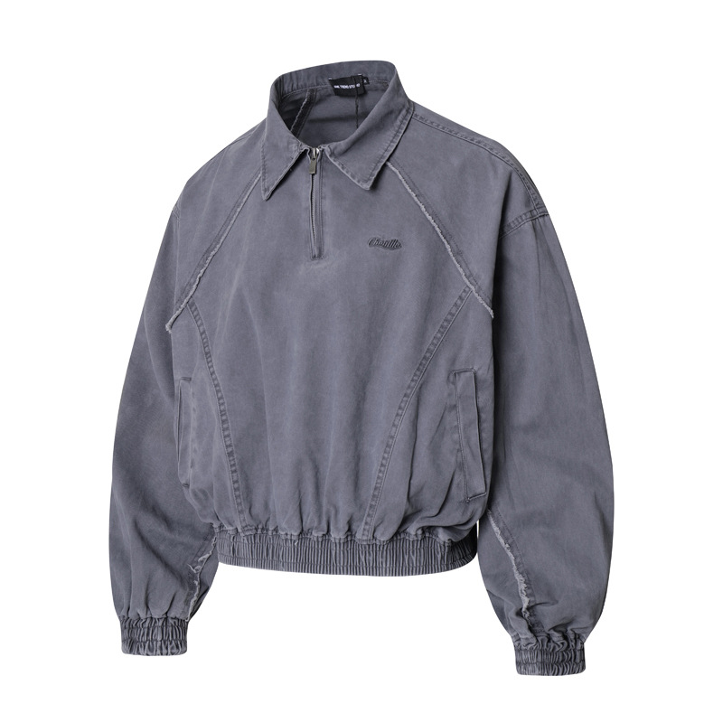 Vintage Distressed Cotton Patchwork Cropped Hooded Utility Jacket