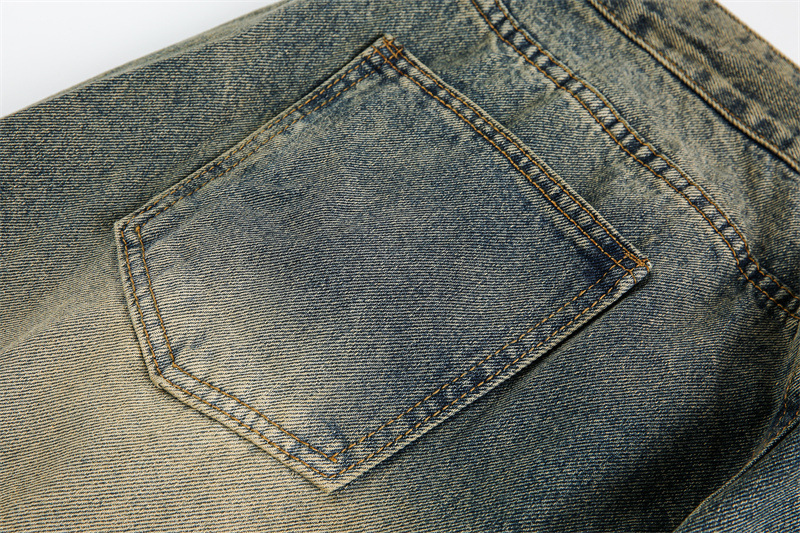 Washed Distressed Unisex Wide Leg Jeans Denim Material
