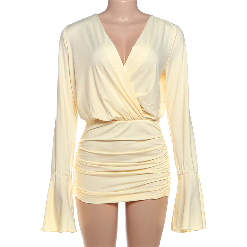 Plunge Empire Bodycon Gathered Pouch Dolman Dress