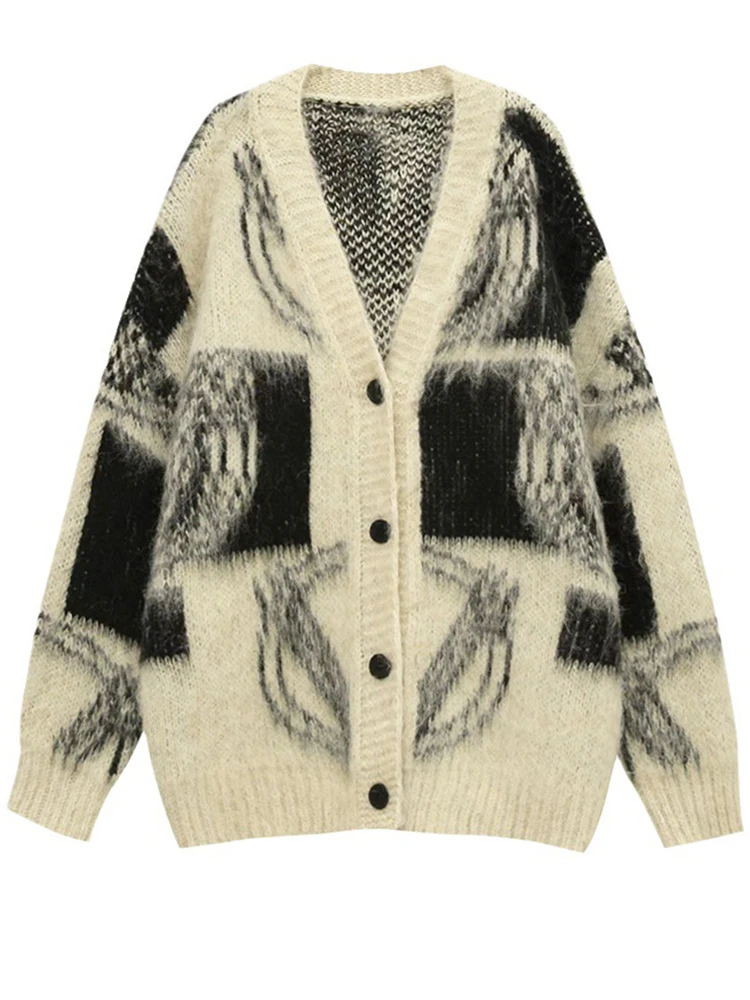 Ladies Oversized Two-Tone Button-Front Cardigan
