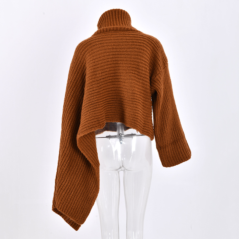 Ladies Lemon Asymmetric Oversized Cotton-Polyester Turtle-Neck Sweater
