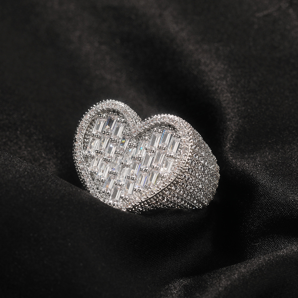 European and American style jewelry, street trendy people, high-end feeling rings, personalized hip-hop new T-shaped love zircon