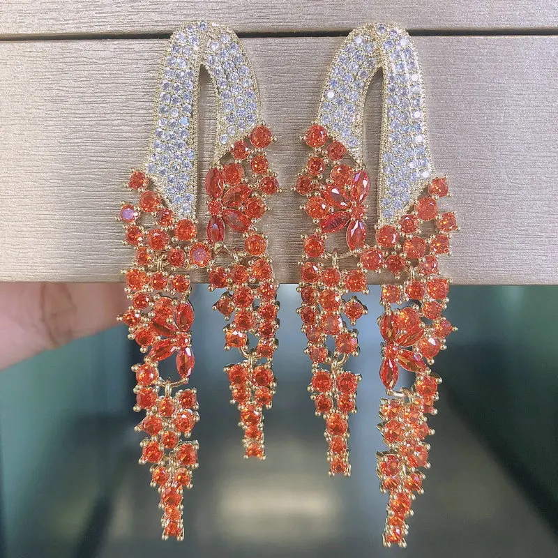 Bilincolor Golden Orange Long Tassel Earring for Women Wedding
