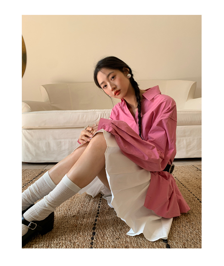 Ladies' Oversized Polo Collar Full Sleeve Gathered Shirt