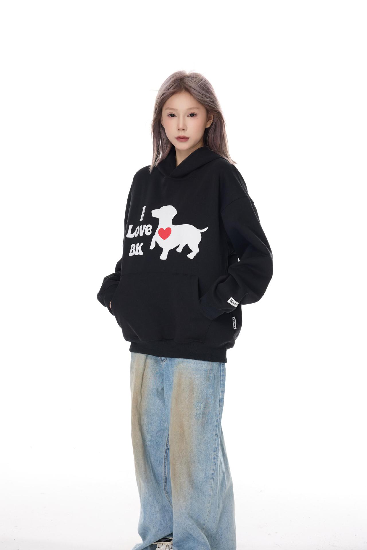 Cotton Dog Puff Print Hoodie