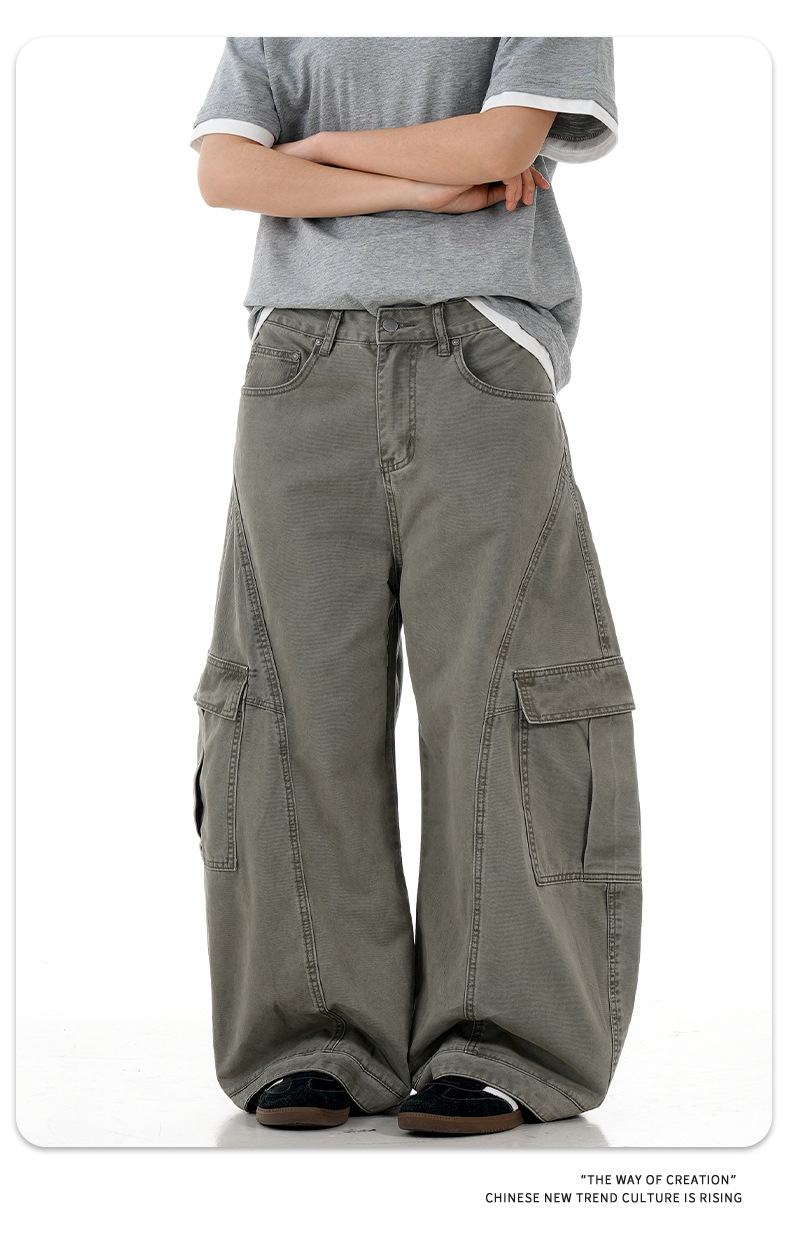 Work Pants with Multiple Pockets Slimming Casual Wide Leg Long Trousers for Men and Women