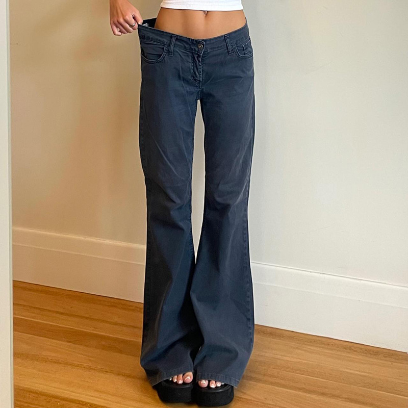 Solid color versatile loose fit slimming low waist jeans