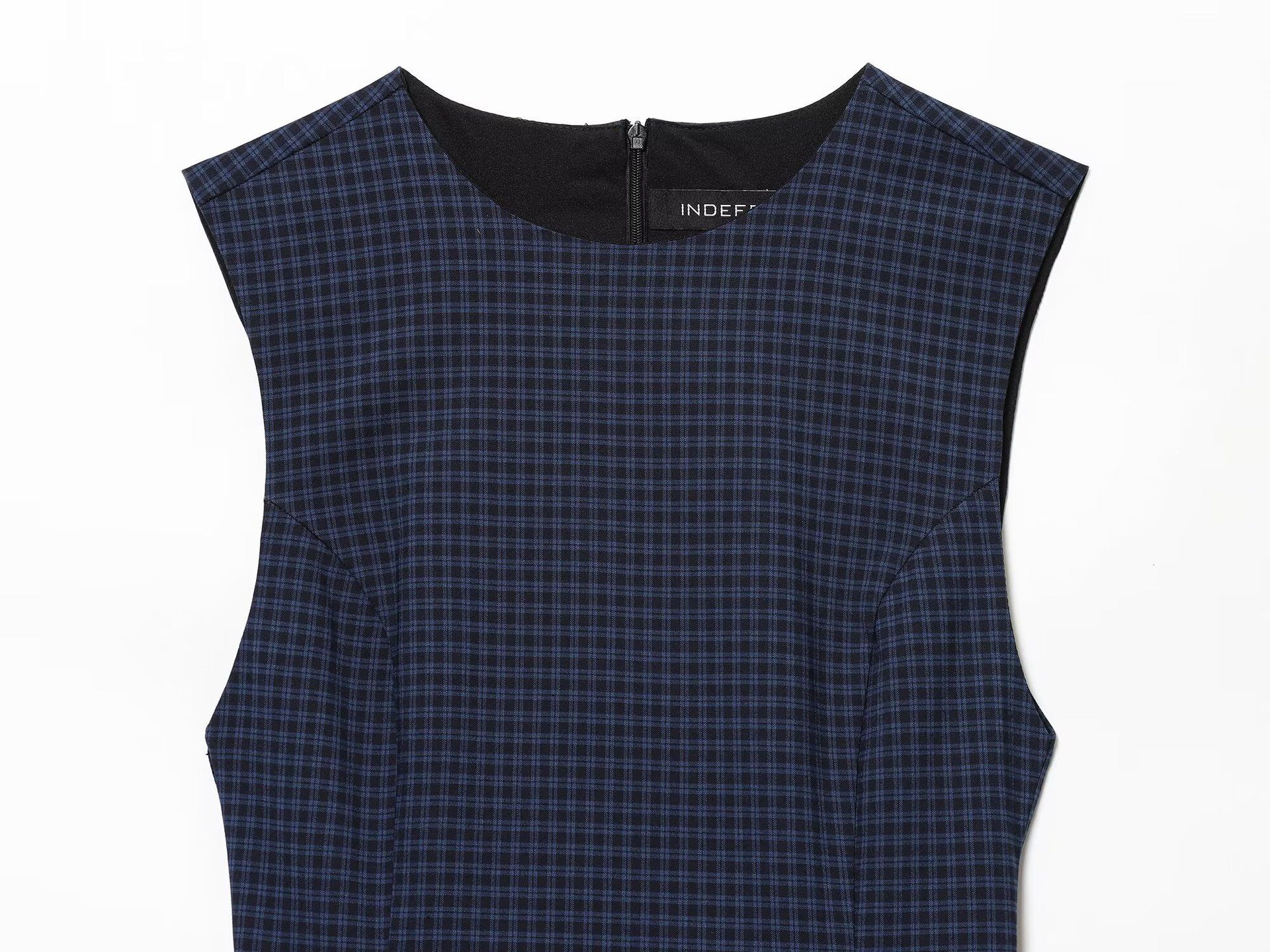 Sleeveless Half High Neckline Gingham Polyester Dress