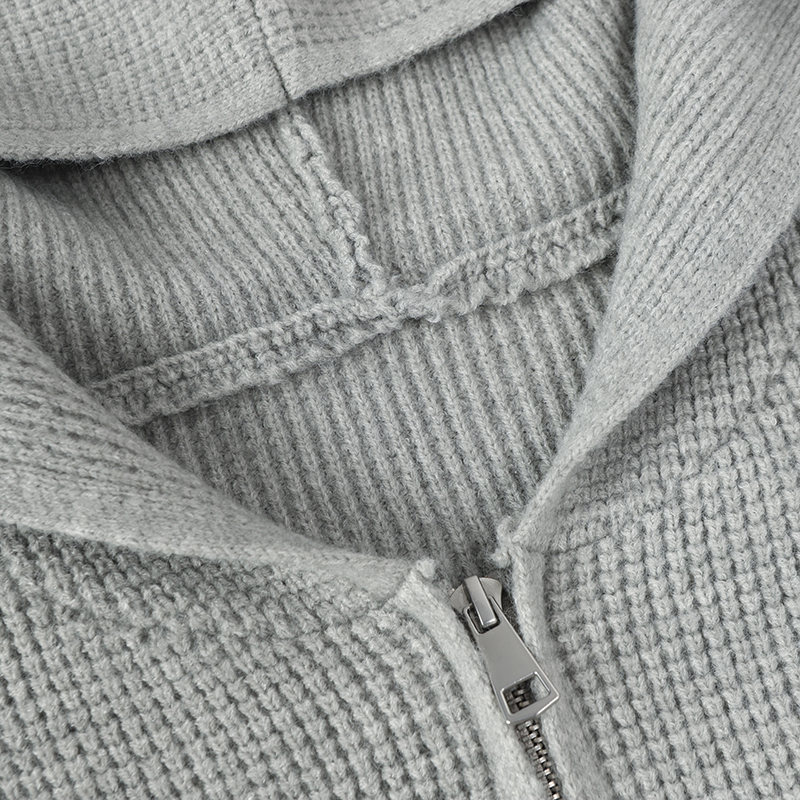 Relaxed Plain Ribbed Hood Wrap Cardigan