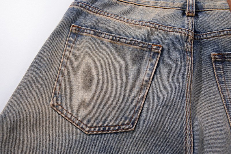 Streetwear Hip-hop Fashion Design Spray Painted Knife Pants for Men Loose Versatile Washed Distressed Denim Jeans