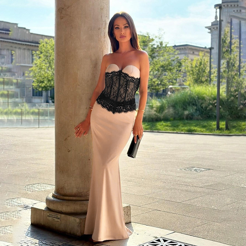 Strapless Sleeveless Long High Rise Polyester Dress
