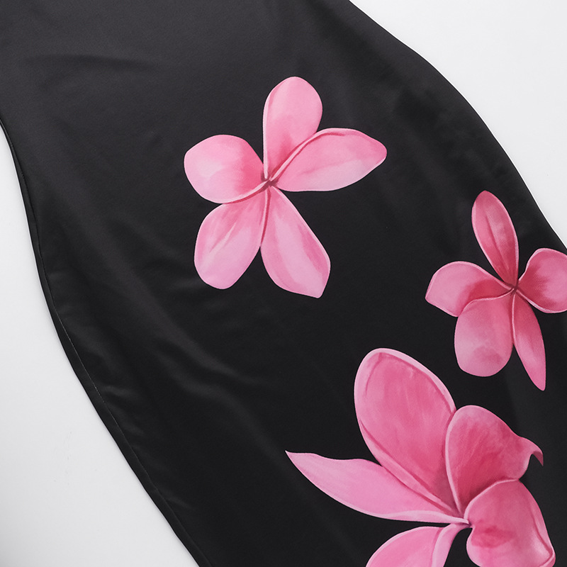 U-Neck Sleeveless Patterned Strap Stretch Skirt