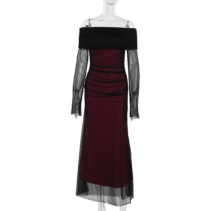 Asymmetric Neckline Three Quarter Sleeve Spandex Pencil Dress
