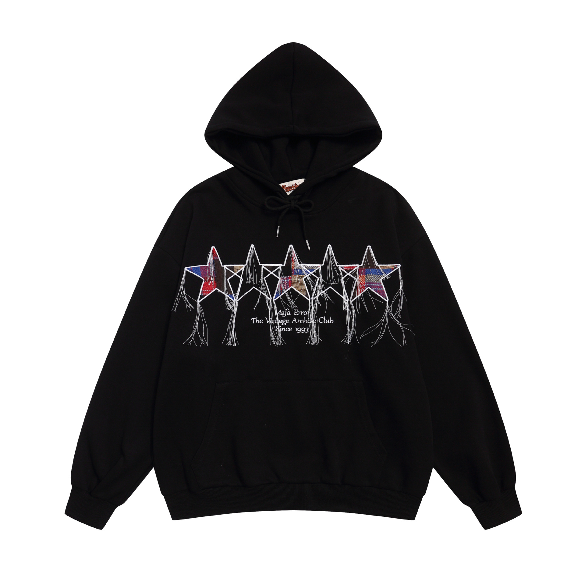 Five pointed star embroidered hooded sweatshirt for men and women