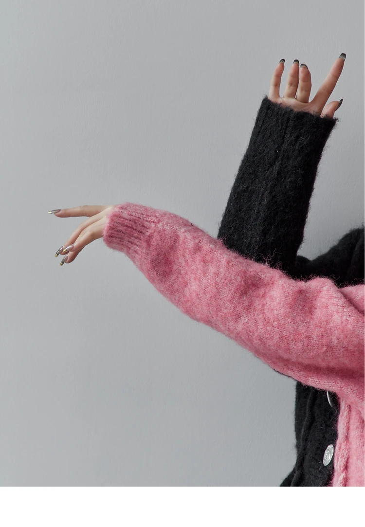 Ladies Colorblock Chunky Oversized Knitted Cardigan