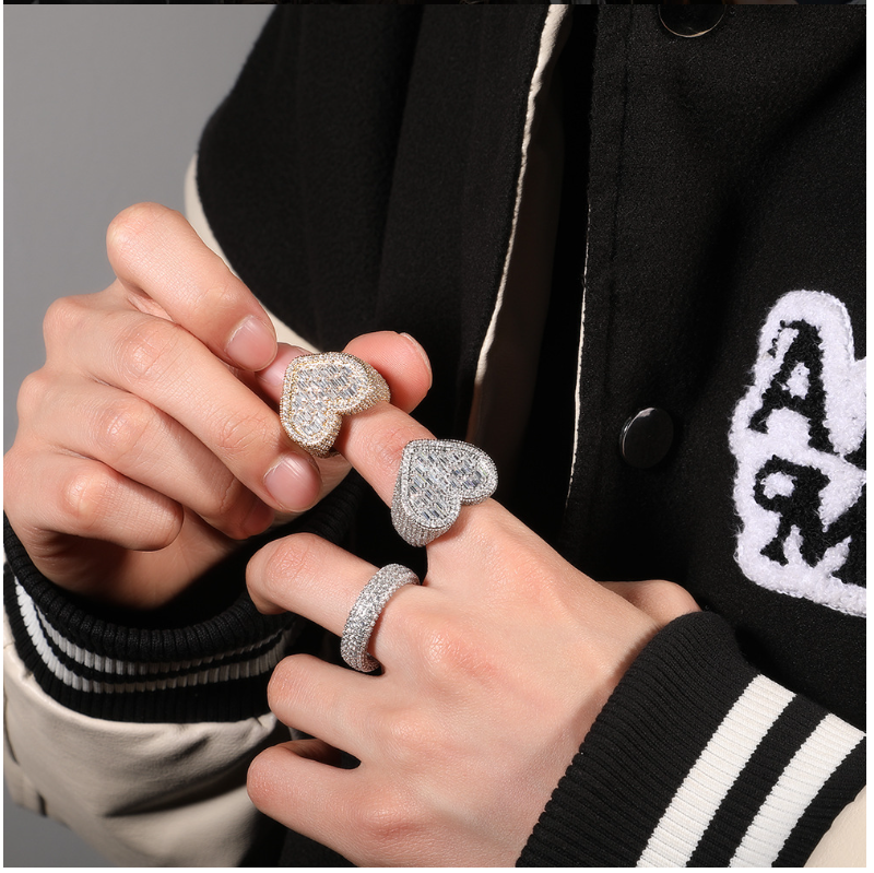 European and American style jewelry, street trendy people, high-end feeling rings, personalized hip-hop new T-shaped love zircon