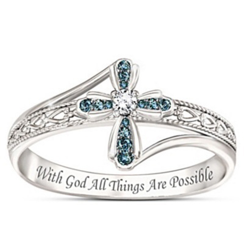 Cross shaped ring with creative hollowed out diamond inlay jewelry