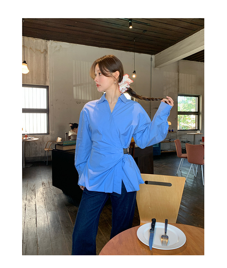Ladies' Oversized Polo Collar Full Sleeve Gathered Shirt