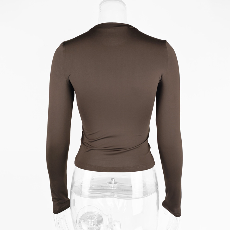 Long sleeved round neck T-shirt solid color slim fit top