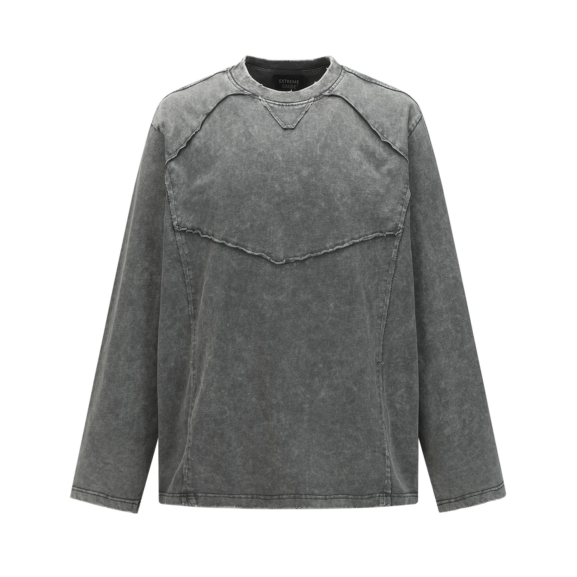 Faded Cotton Long Sleeve Patchwork Hoodie