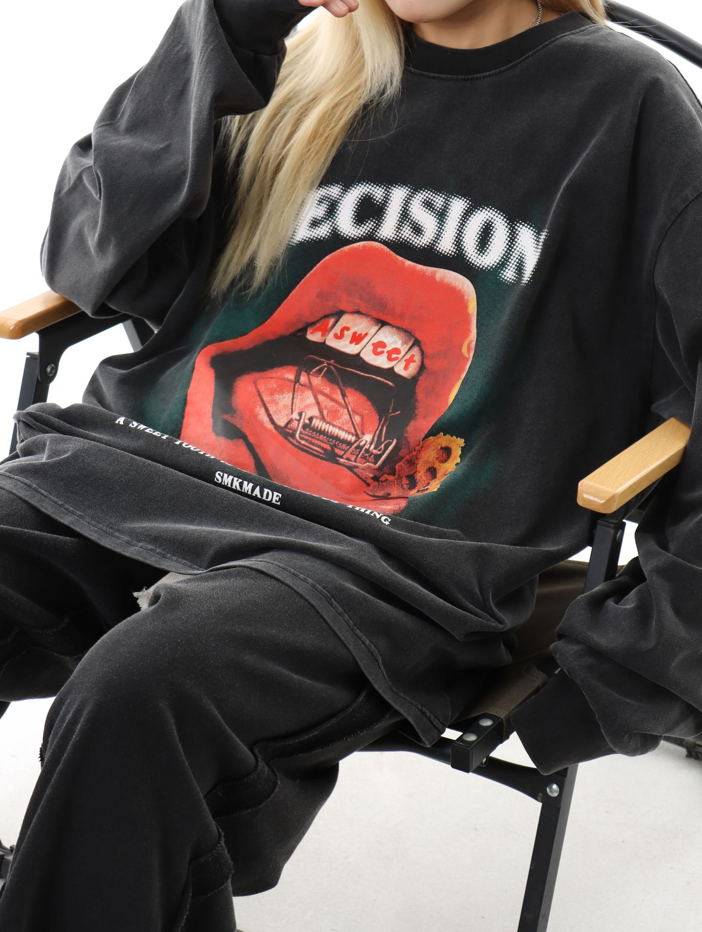 Cotton Long Sleeve Kiss Graphic Hoodie