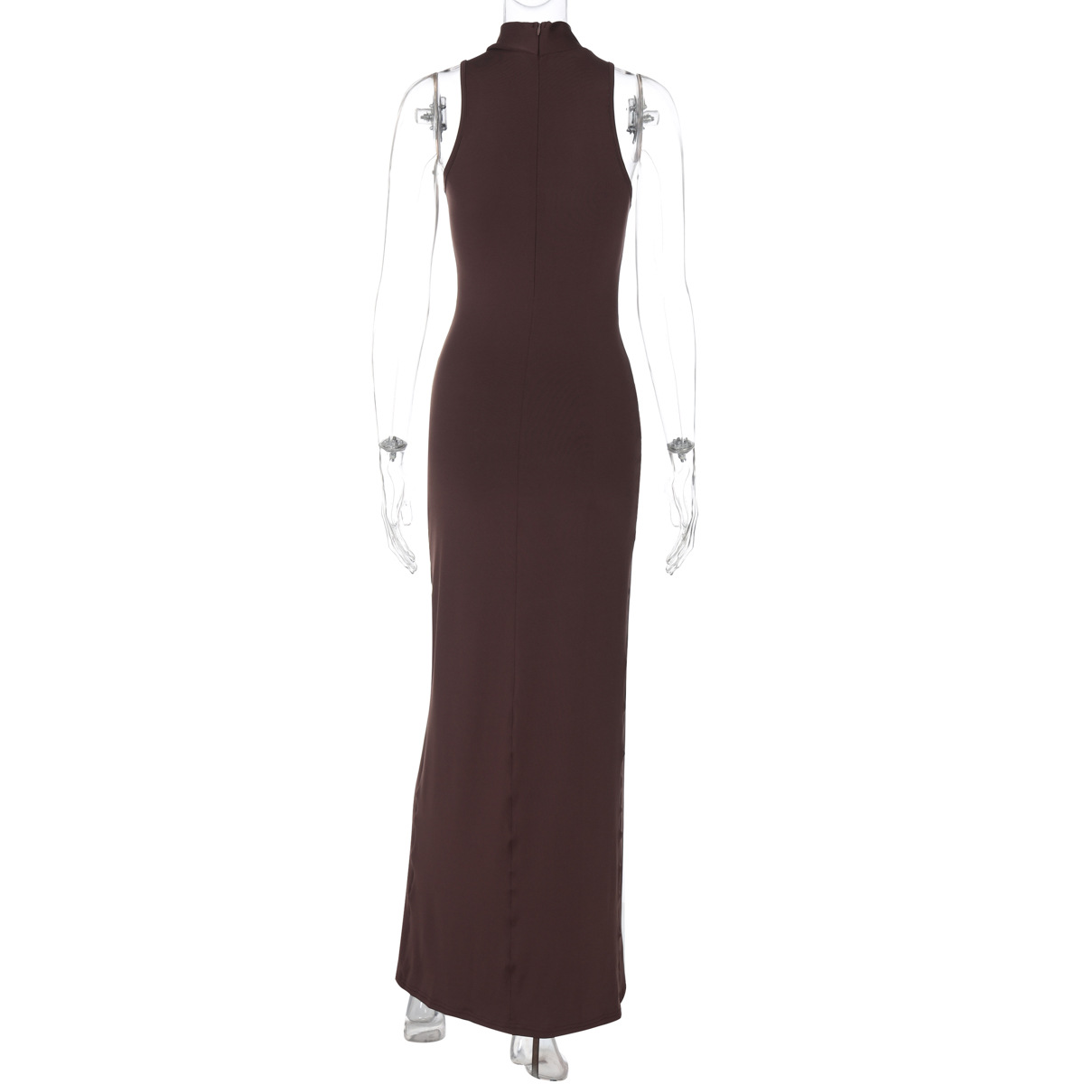 Solid Crew Armless Sash Split Dress