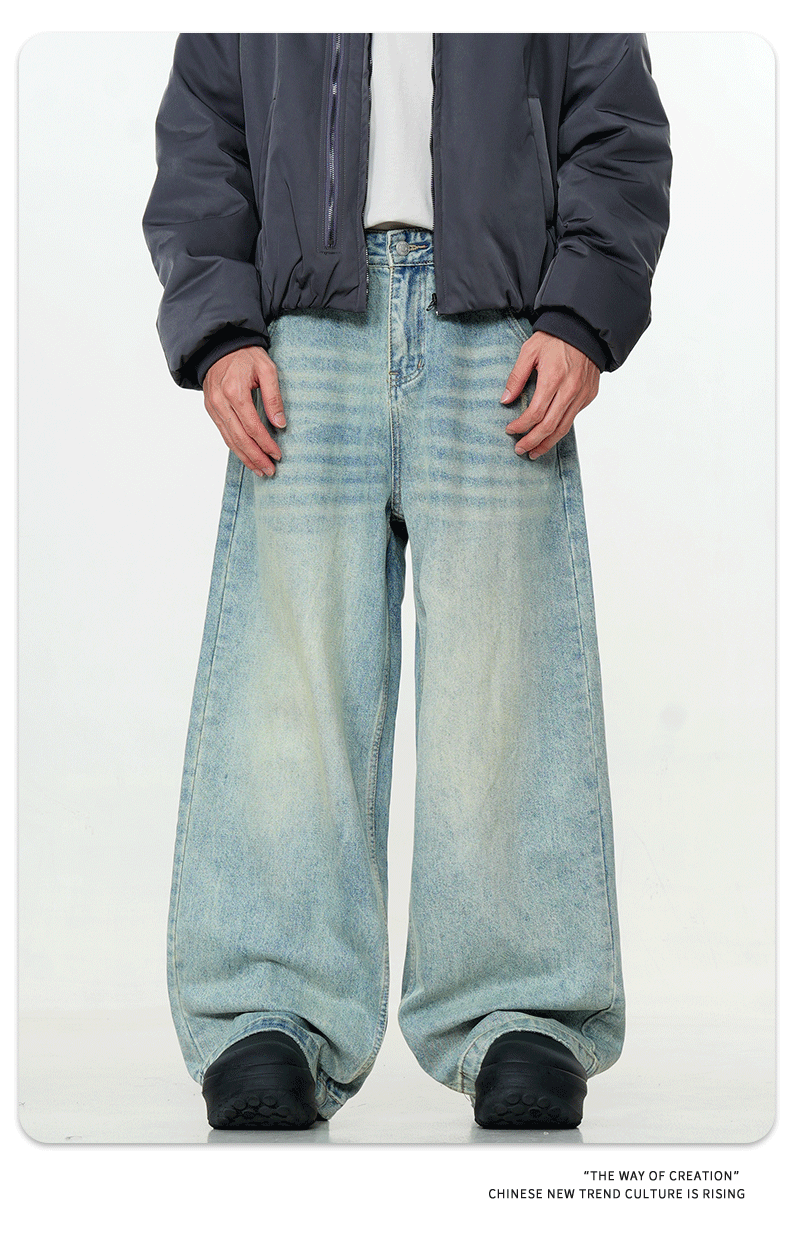 Unisex Faded Indigo Classic Broad-Cut Jeans