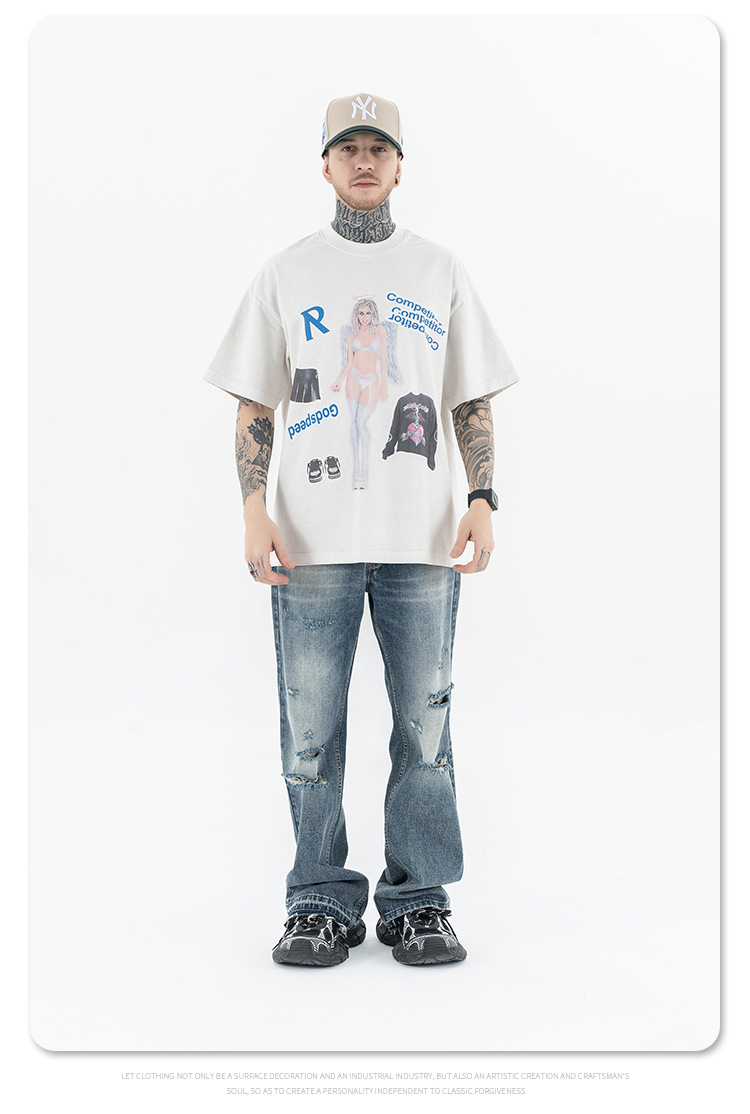 Vintage Washed Casual Round Neck Short Sleeve T-Shirt for Men
