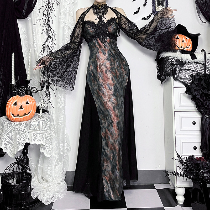 Bodycon Dress Gothic Chic Embellished Fitted Full Skirt Dress for Women