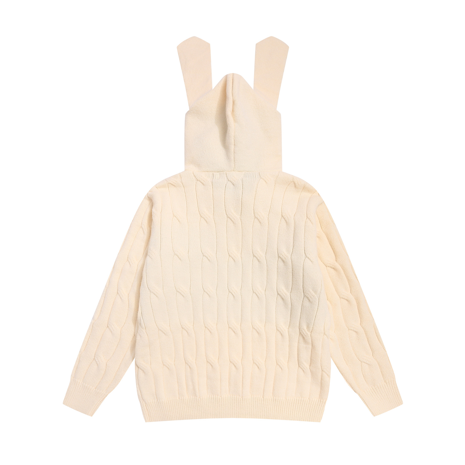 Oversized Bunny Print Hood Sweater Fluffy Ribbon Detail
