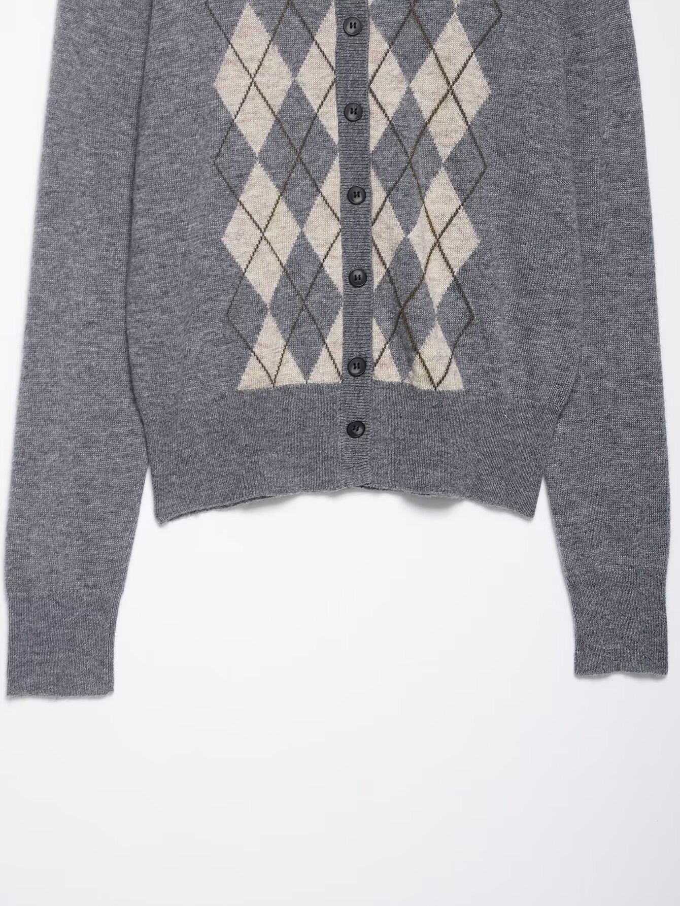 Crew Neck Button Front Geometric Print Polyester Sweater