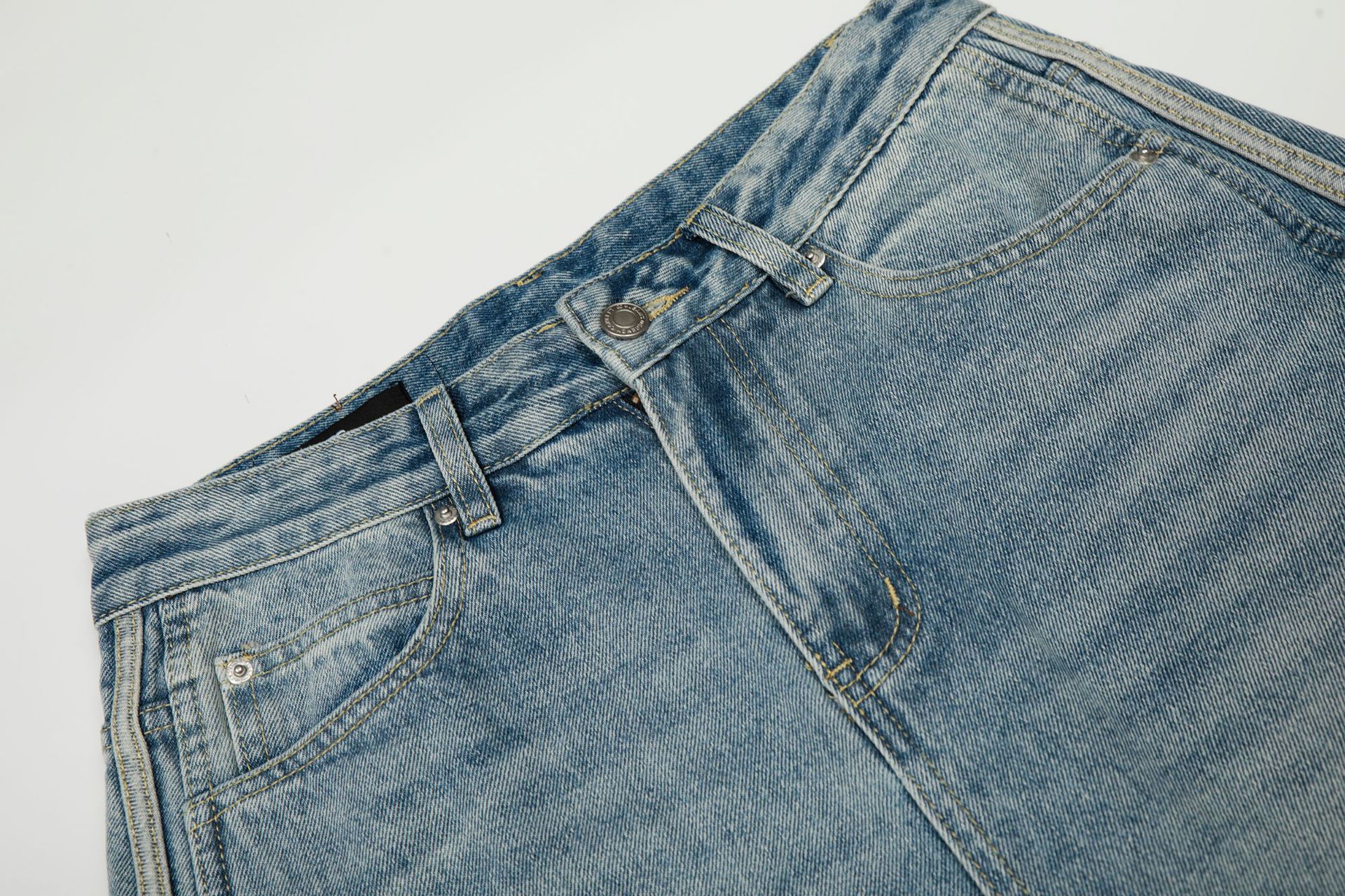 Street Style Vintage Washed Blue Side Stripe Design Unisex Loose Wide-Leg Jeans