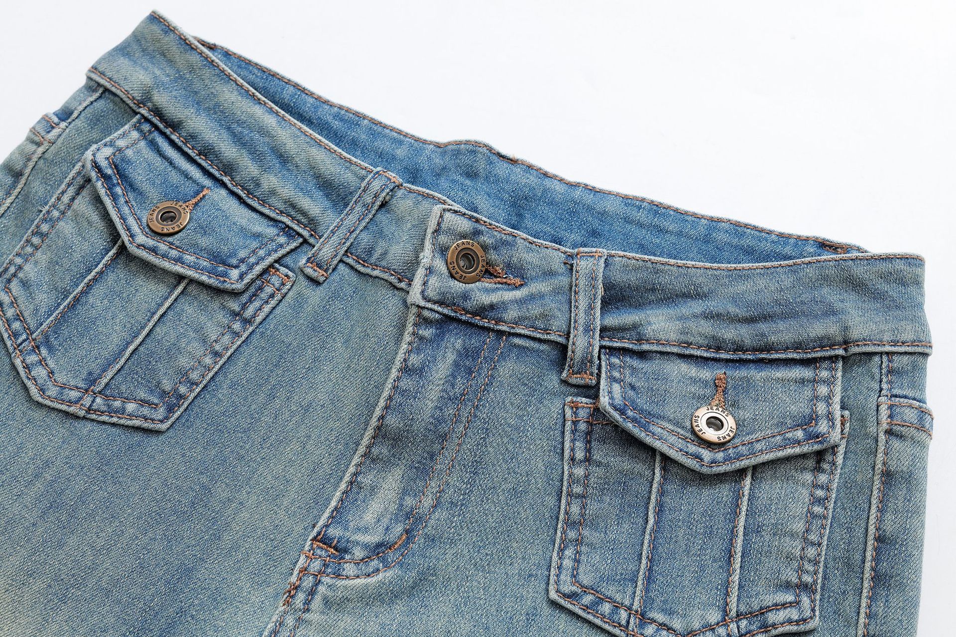 Low waist button slim fit flared jeans
