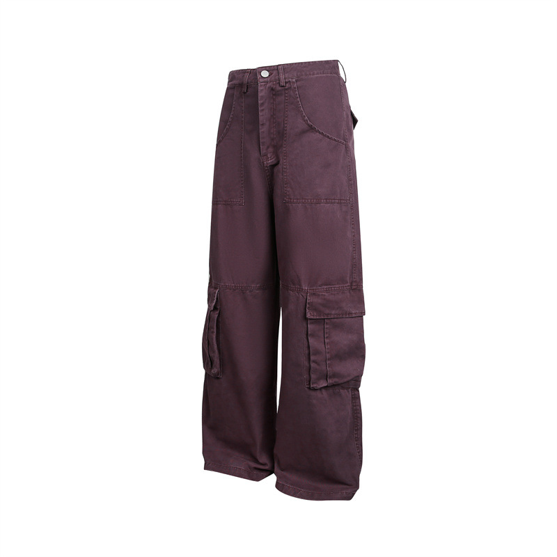 Multi-Pocket Cargo Pants Loose Wide-Leg Casual Trousers