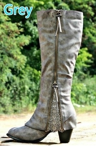 High heeled thick heeled cuffed high boots