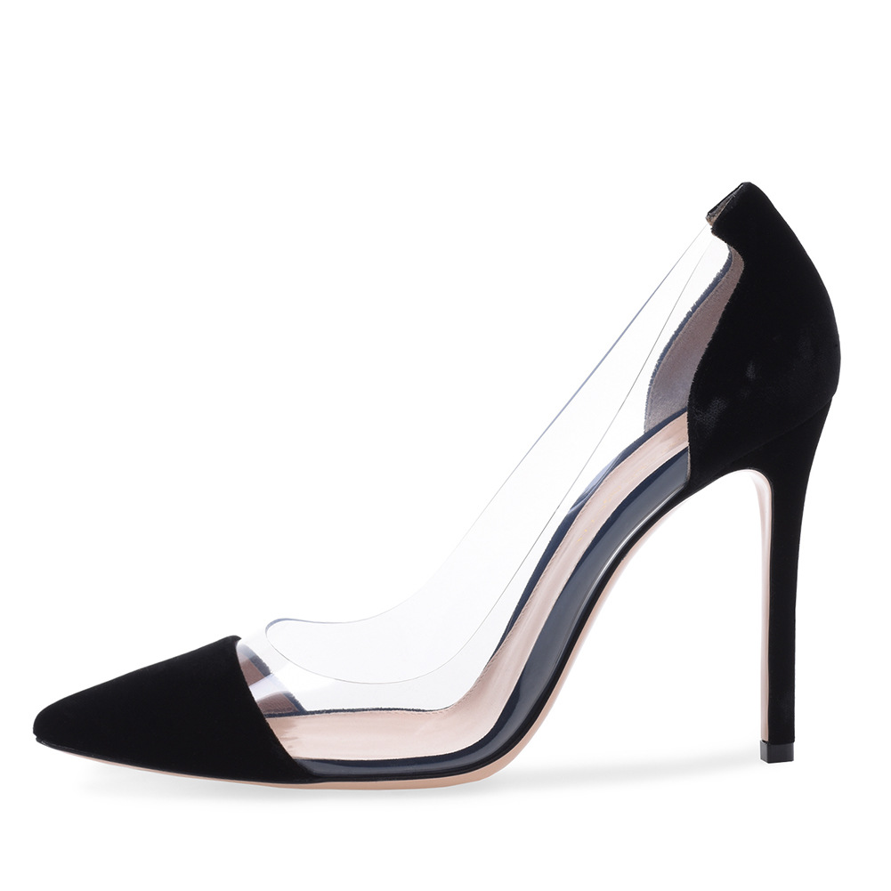 PVC Spliced Pointed High Heel Single Shoes Large Womens Shoes Fashion Shoes