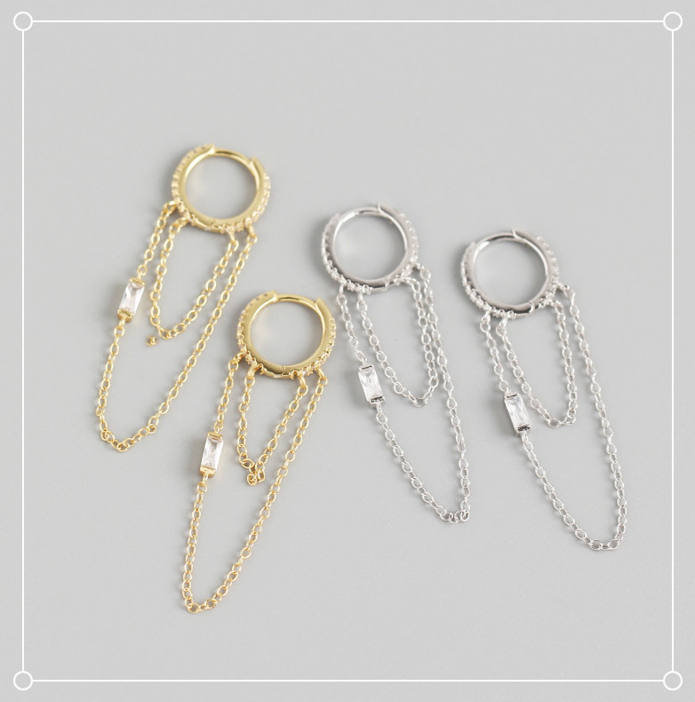 Light Luxury S925 Sterling Silver INS Chain Tassel Design Feel Earrings Ear Buckles Versatile Earrings Female