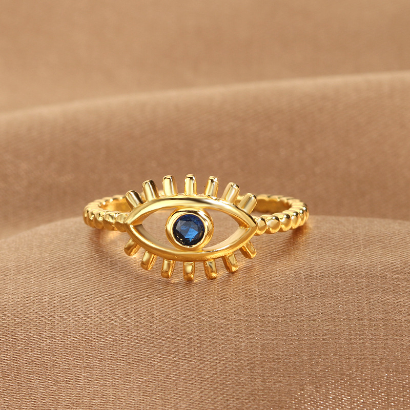 Turkish Zircon Evil Eye Rings For Women Open Adjustbale Gold Plated Stainless Steel Ring Couple Rings Wedding Jewelry Bague