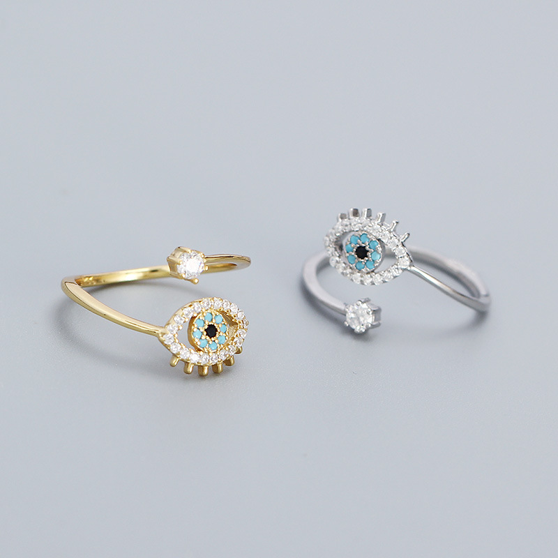 Ring s925 Silver Instagram Devil's Eye Set with Diamonds Opening Ring Small Handicraft Girl