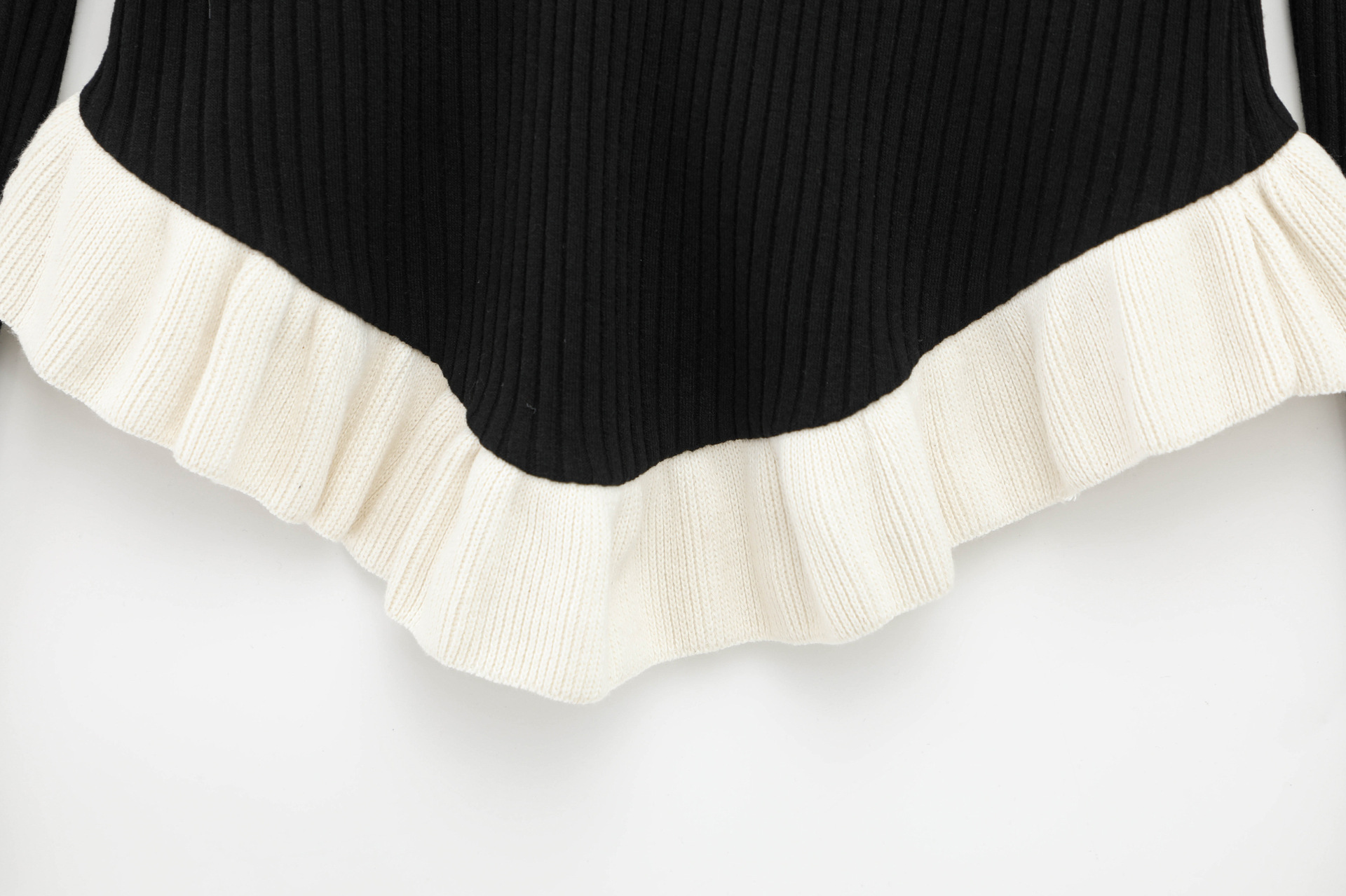 Ladies Solid Long Sleeve Plunge Sweater Tiered Trim