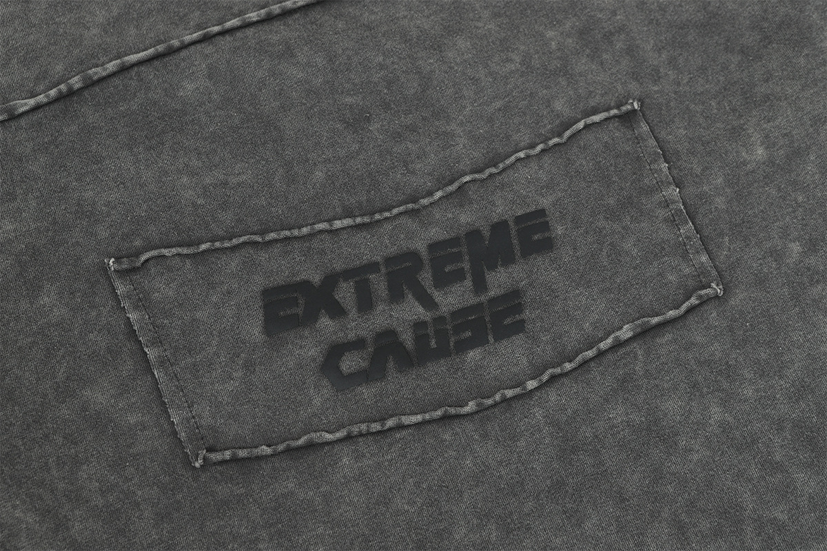 Vintage Frayed Raw-Edge Utility Cotton Crew Hoodie