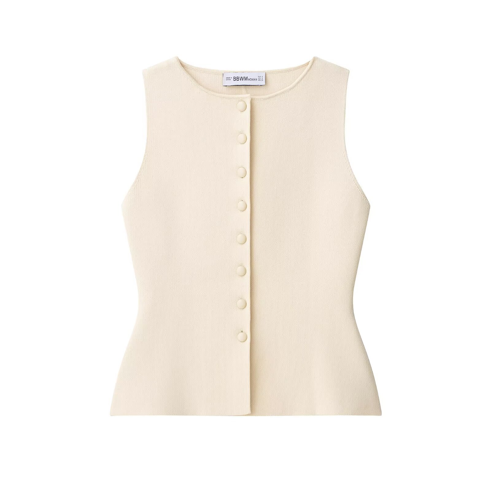 Slim Fit Polyester Ribbed Hem Button-Front Tank Sweater