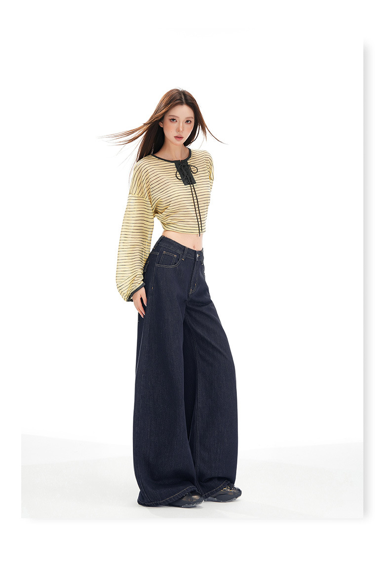 Women's Wide-Leg Jeans Loose Slim High-Waist Drape Floor-Length Straight Pants
