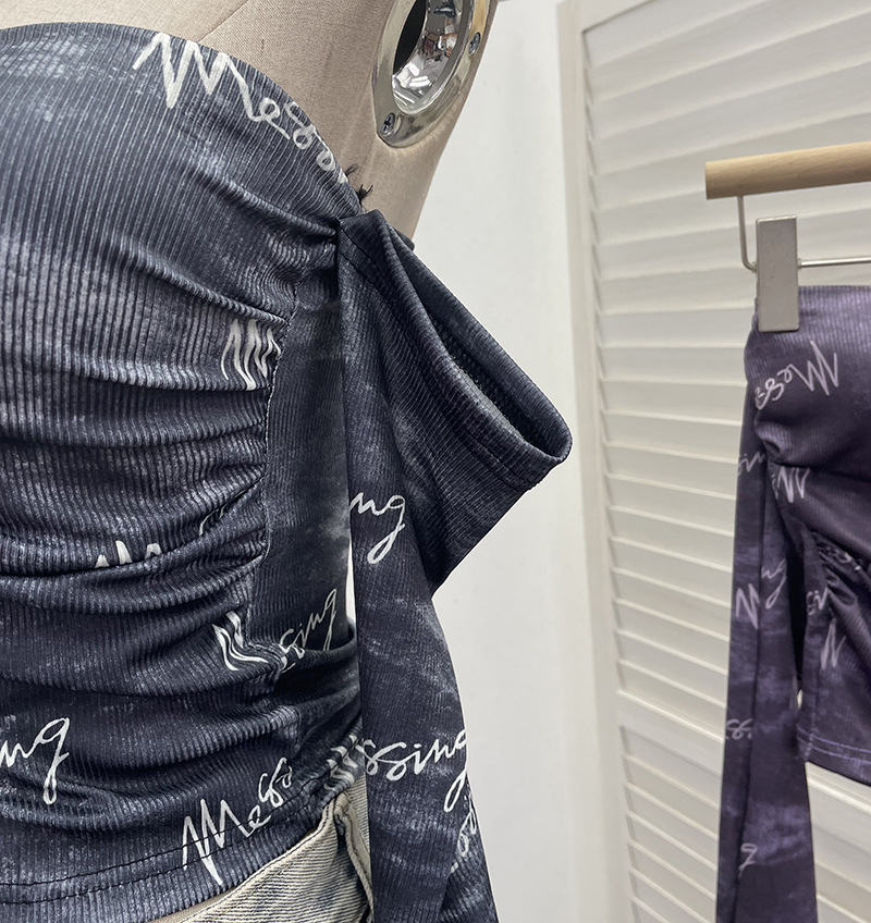 Polyester Smudge Print Open-Front Full-Sleeve Cropped Tee