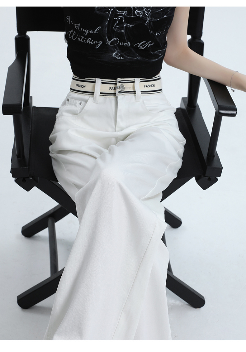Women's Tencel Denim Pants with Letter Lightweight and Wide-Leg Floor-Length Trousers for Summer